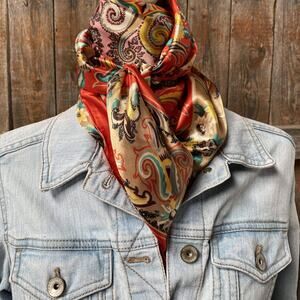 Red That So 70s Paisley Printed Western Southwestern Wild Rag Scarf Accent